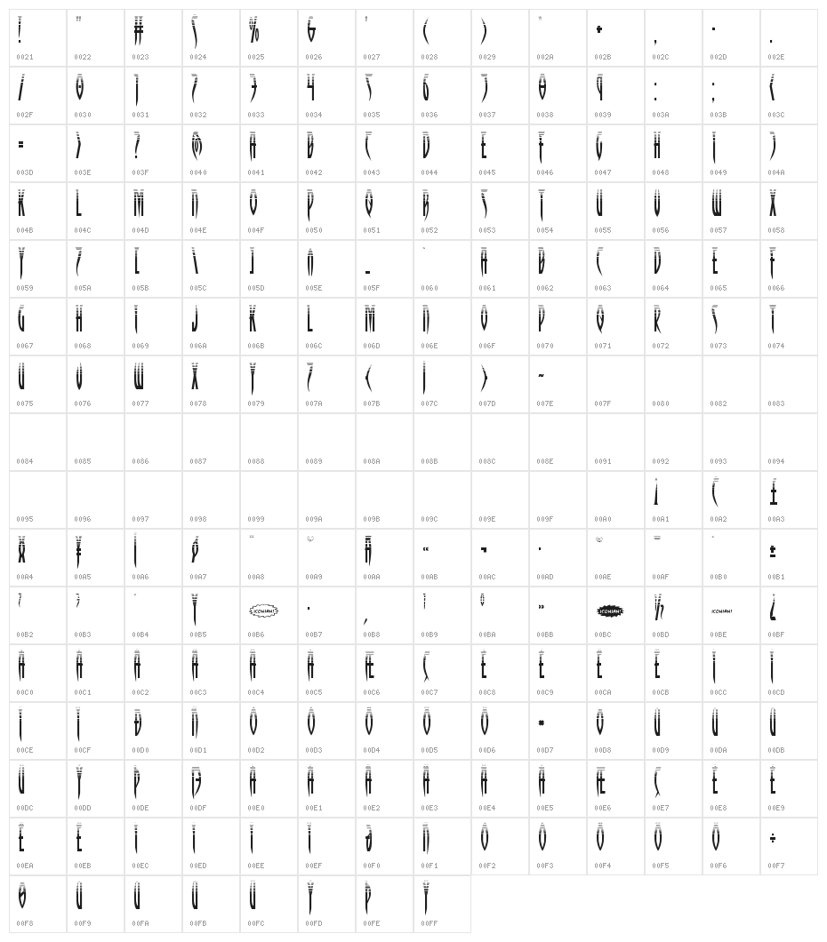 Inhumanity Halftone Character Map