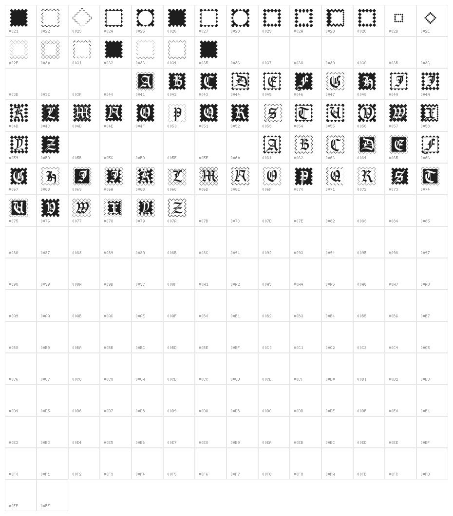 InitialenFramedMK Character Map