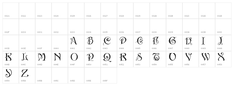 Initials with curls Character Map