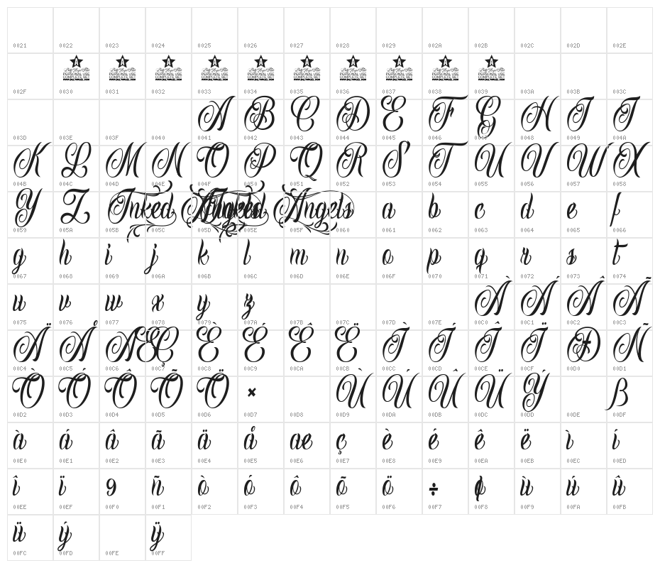 Inked Angels Personal Use Character Map