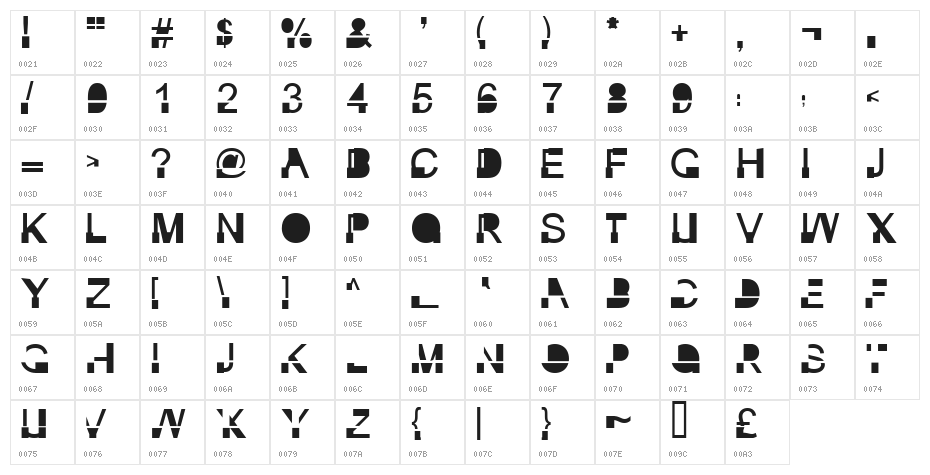 Inkie Block Regular Character Map