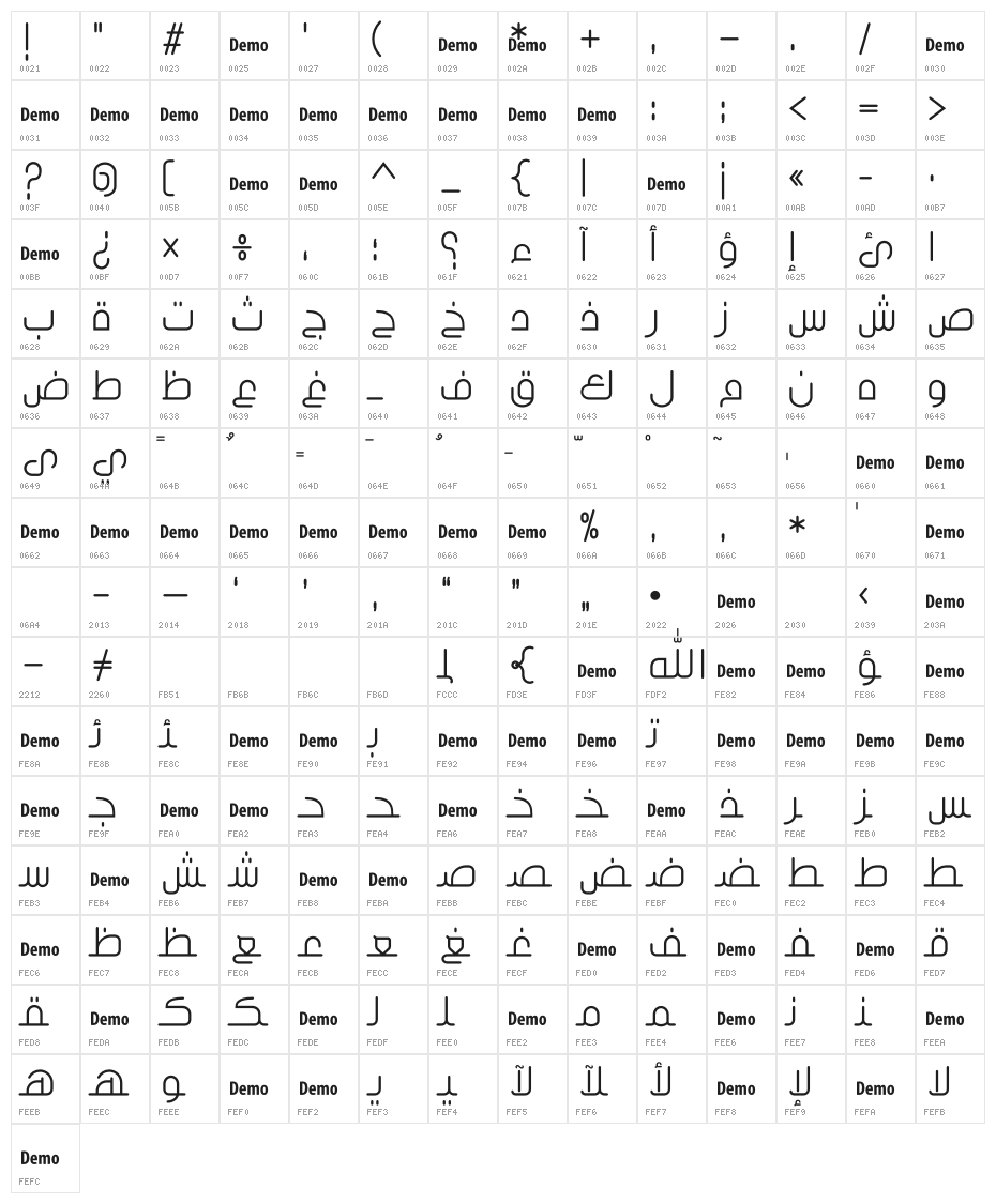 Inseyab - Demo Demo Character Map