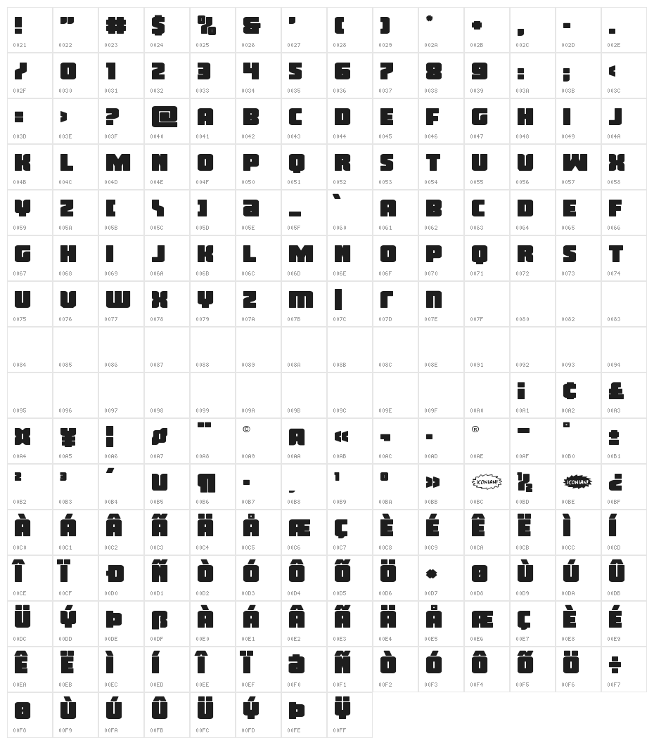 Inspector General Expanded Character Map