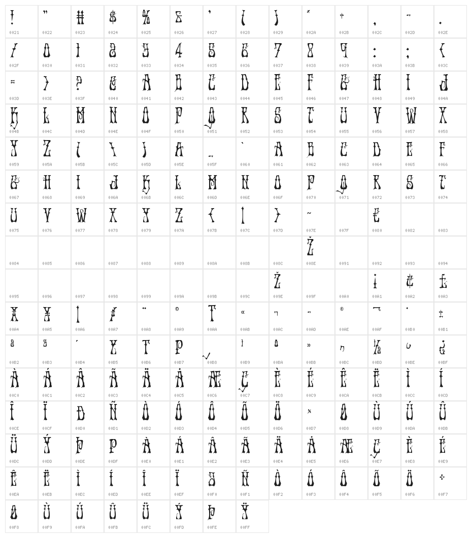 Instant Zen Condensed Character Map