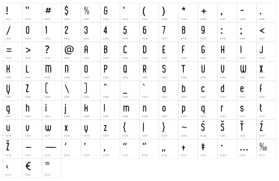 Integra Chic Character Map