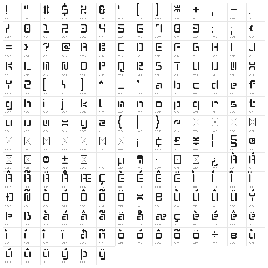 Integra Regular Character Map