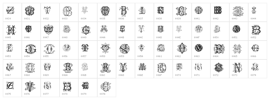 Intellecta Monograms Random Samples Eleven Character Map