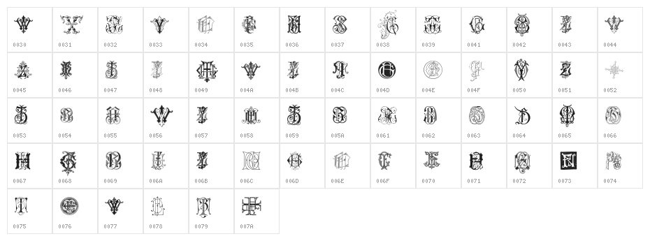 Intellecta Monograms Random Samples Seven Character Map