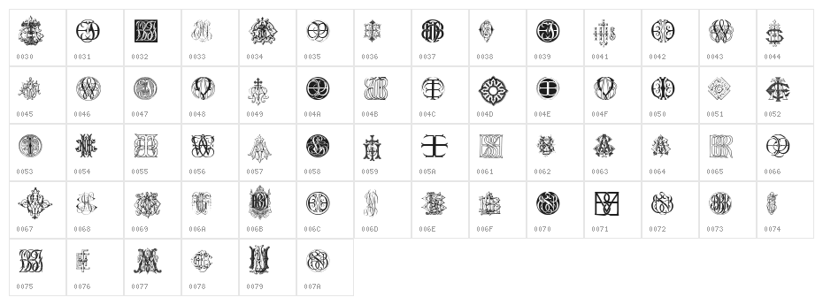 Intellecta Monograms Random Samples Ten  Character Map