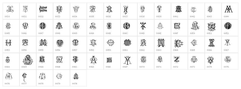 Intellecta Monograms Random Samples Two Character Map