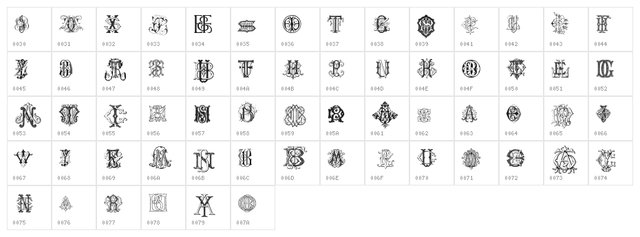 Intellecta Monograms Random Samples Character Map