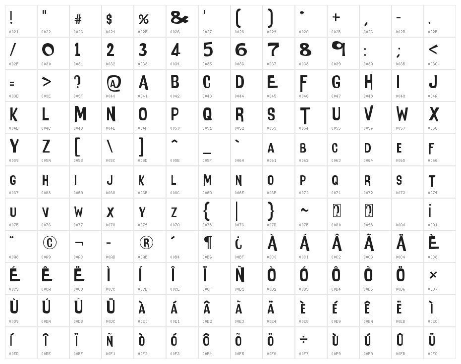 Intensa Fuente Character Map