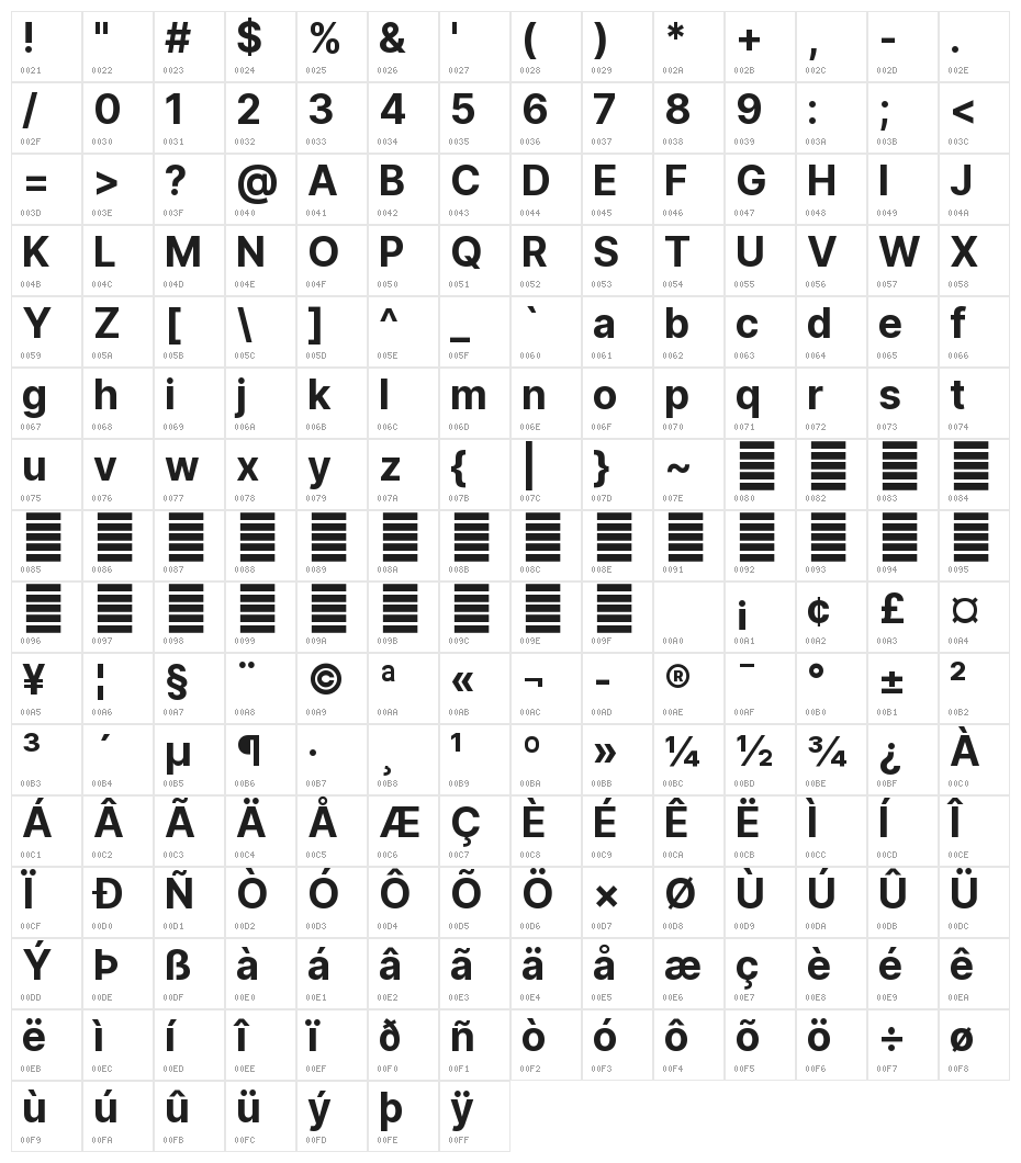 Inter Bold Character Map