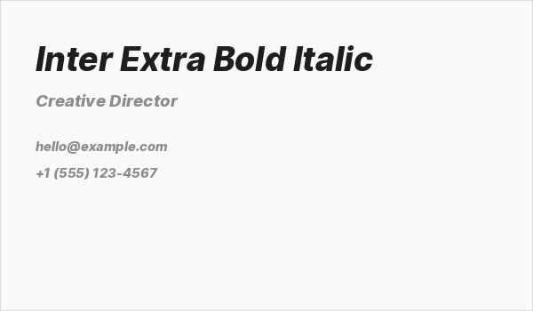 Inter Extra Bold Italic Business Card
