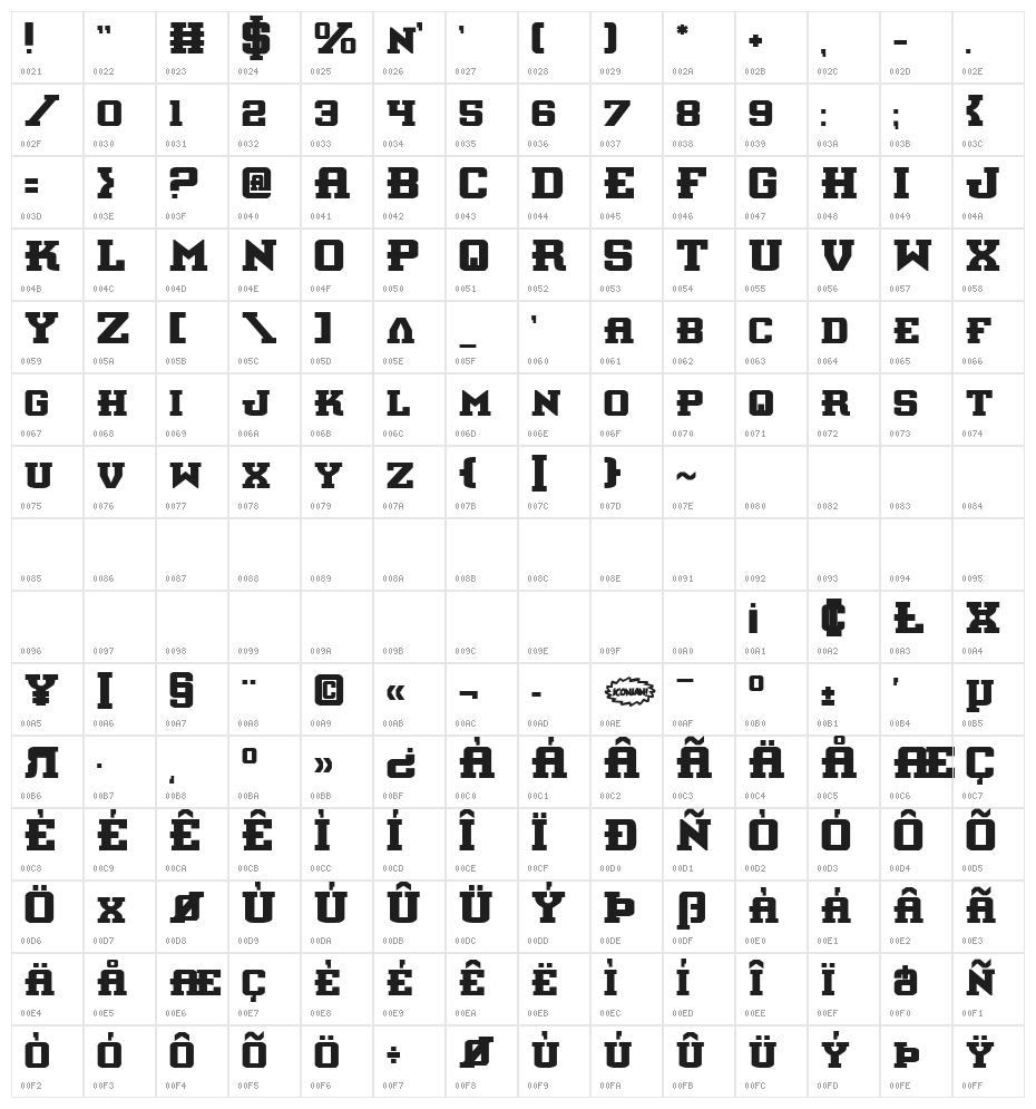 Interceptor Bold Character Map