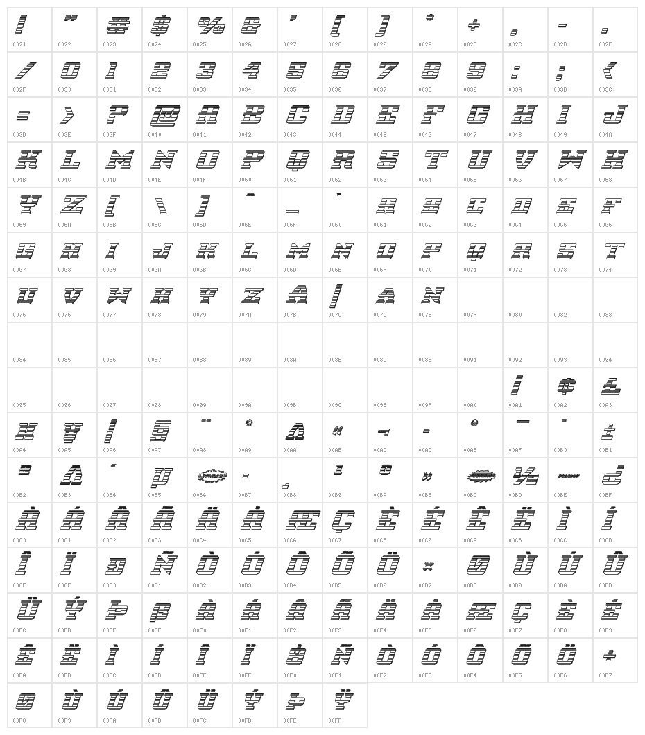 Interceptor Chrome Italic Character Map