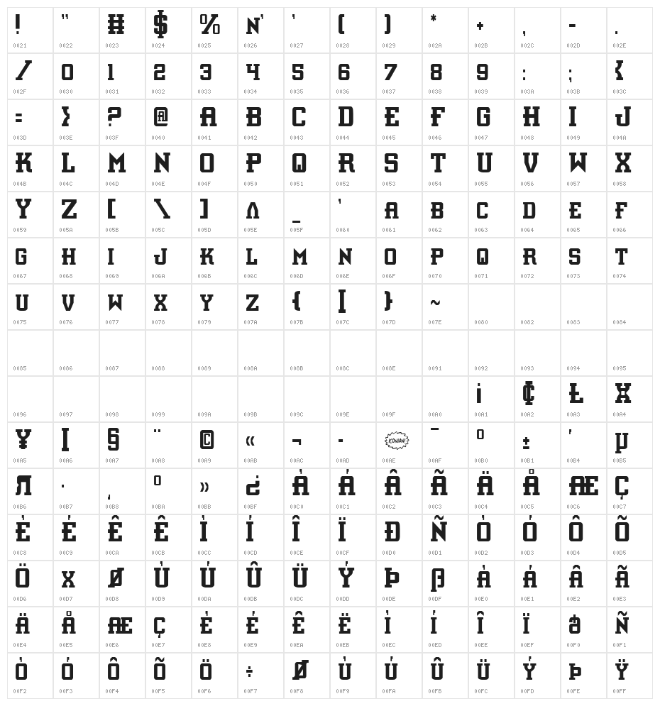 Interceptor Condensed Character Map