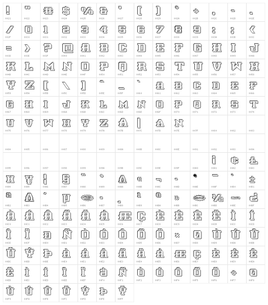 Interceptor Engraved Character Map