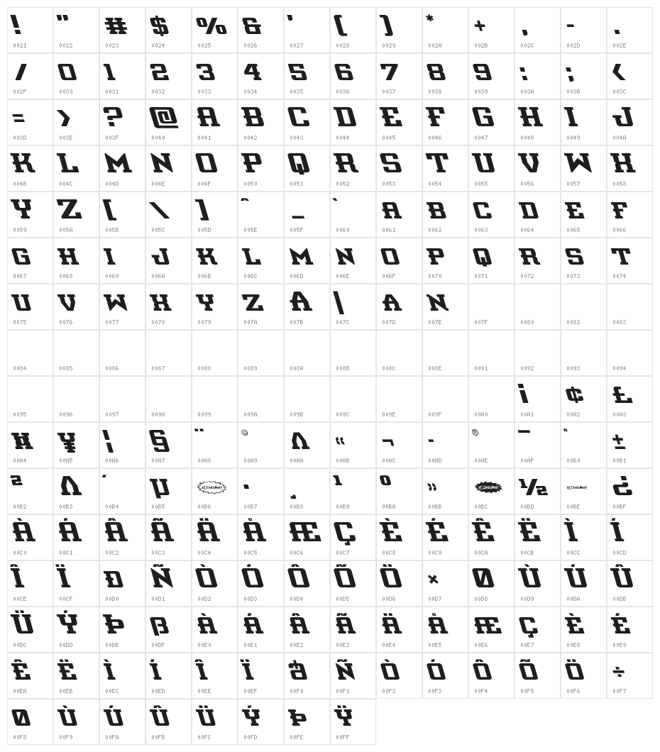 Interceptor Leftalic Character Map