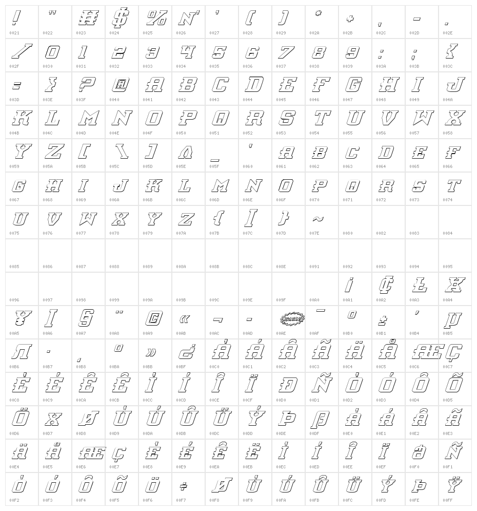 Interceptor Shadow Italic Character Map