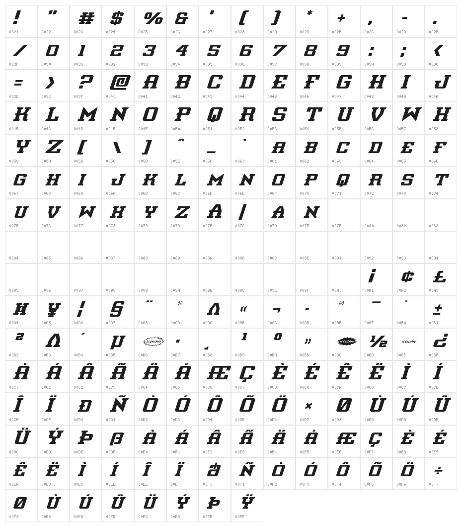 Interceptor Title Italic Character Map