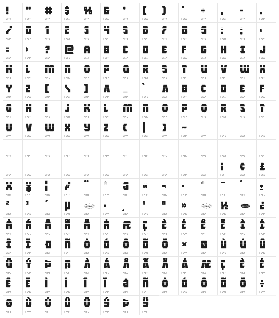 Intergalactic Laser Character Map