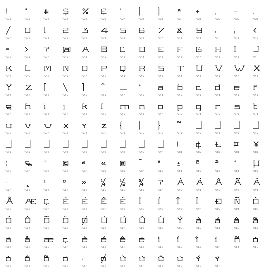 Intergalactik Airlines Light Character Map