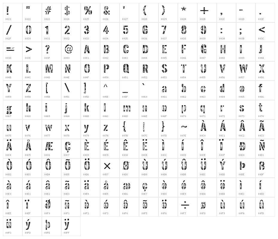 InterplanetaryCrap-Regular Character Map
