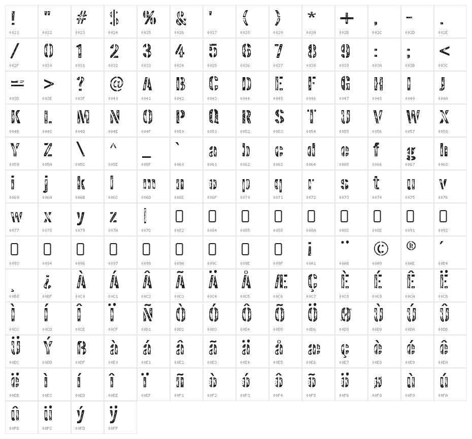 InterplanetaryCrap-Regular Character Map