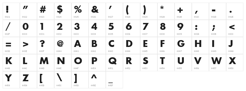 Intrepid Bold Character Map
