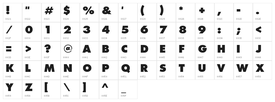 Intrepid ExtraBold Character Map