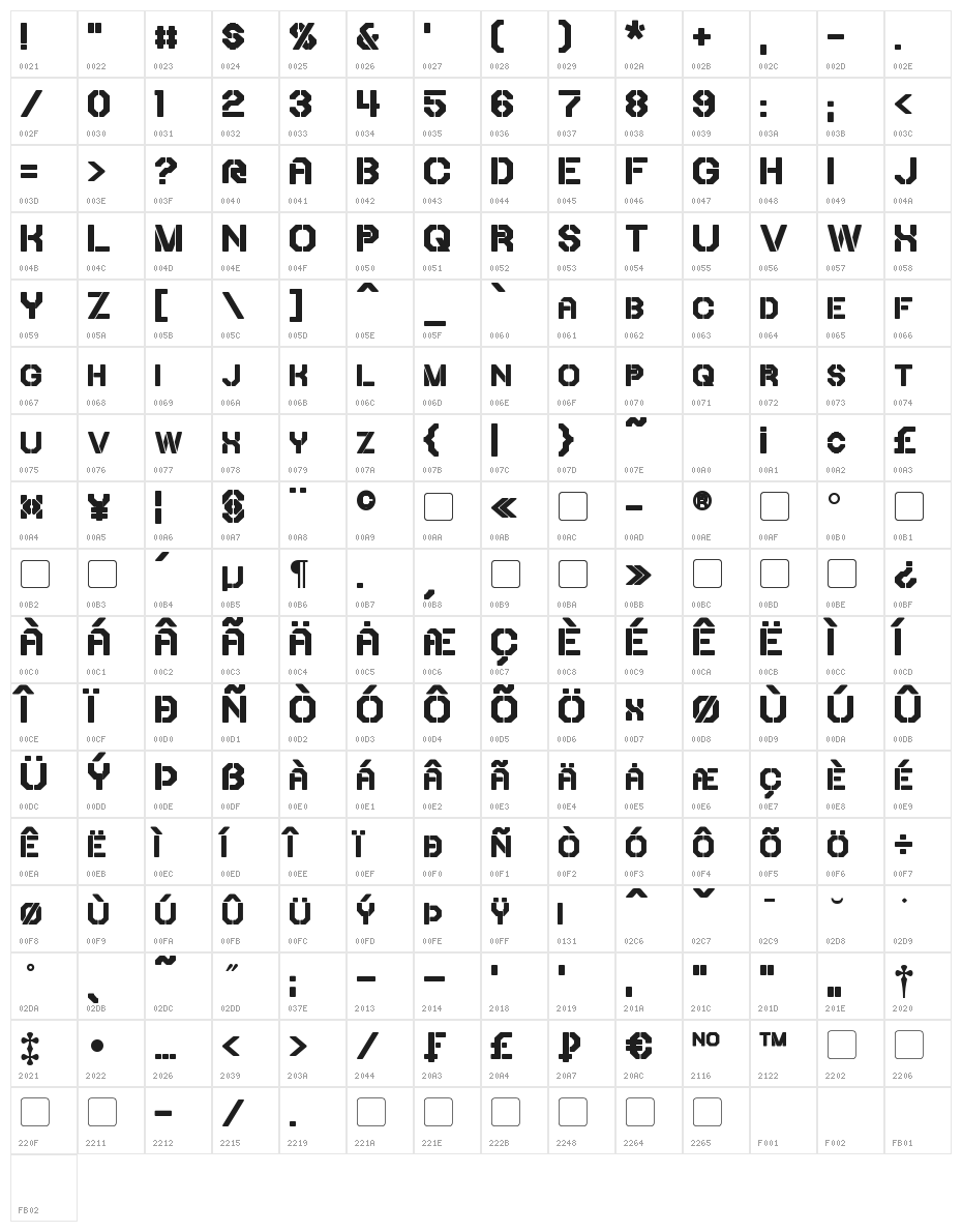 Iori Bold Character Map