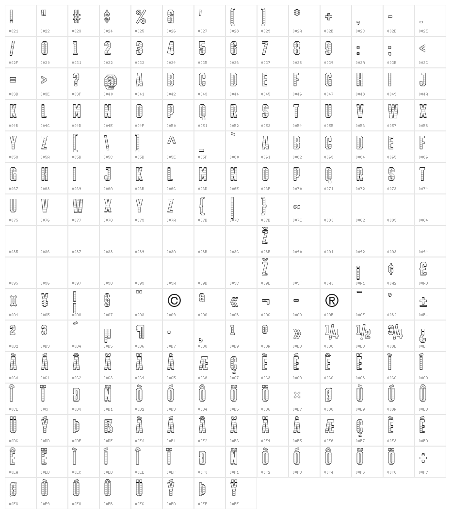 IRON MAN OF WAR 001A NCV Character Map