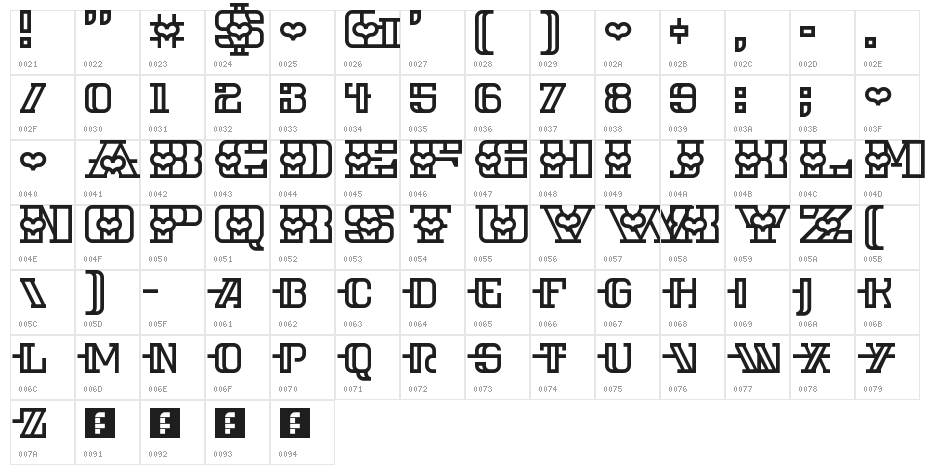 Iron Amore Regular Character Map