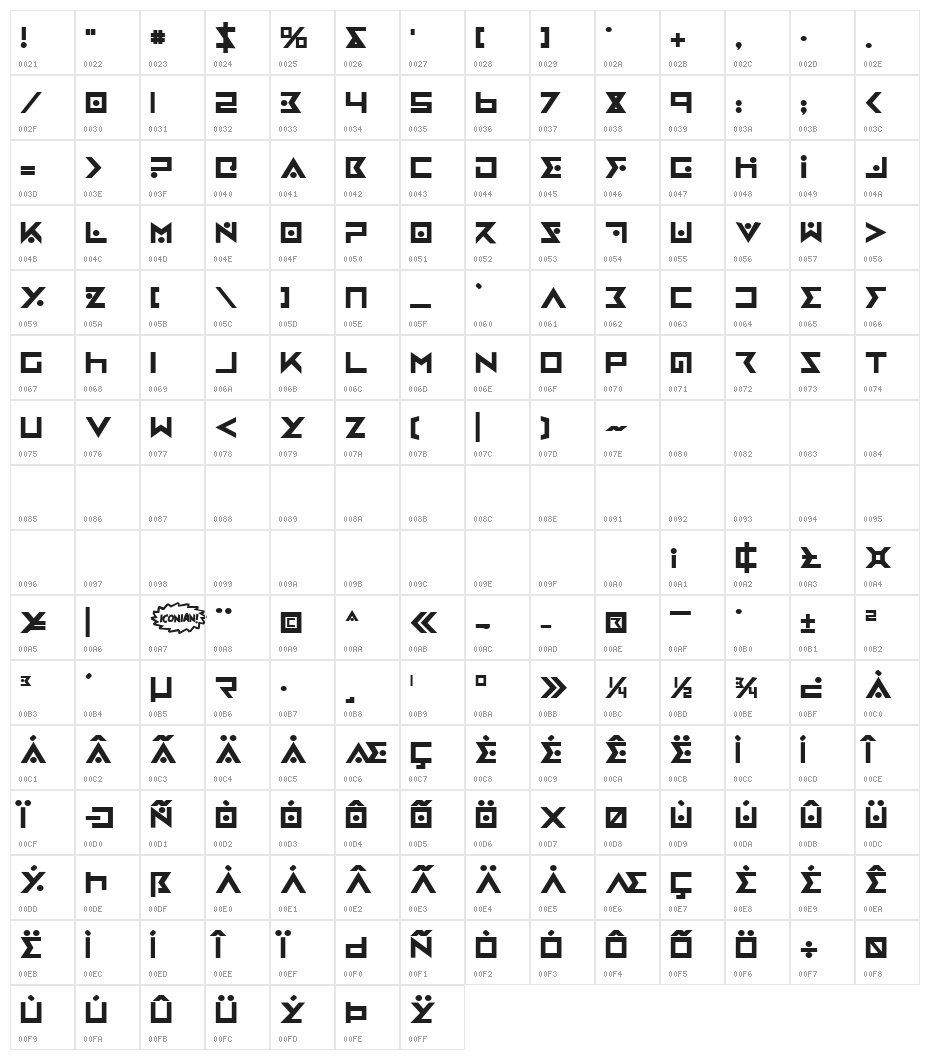 Iron Cobra Bold Character Map
