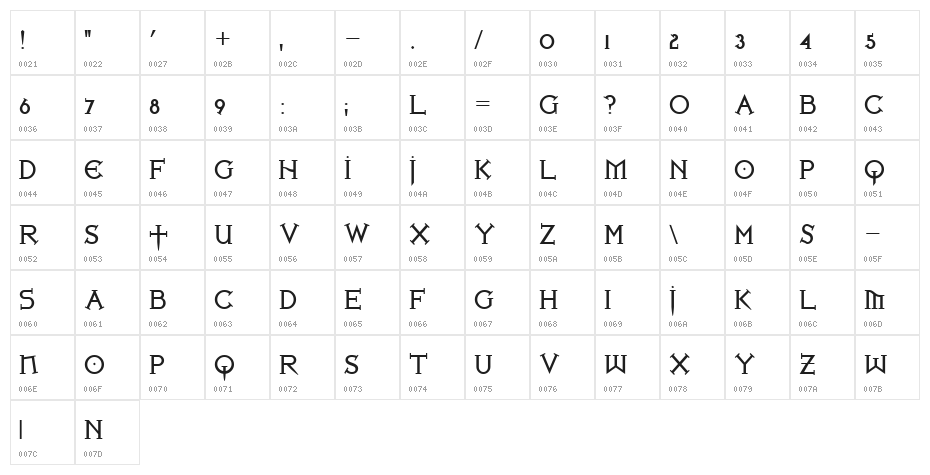 Iron League Bold Character Map