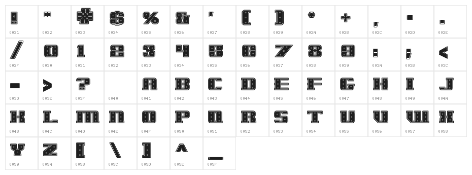 IronCladBoltedRaised Character Map