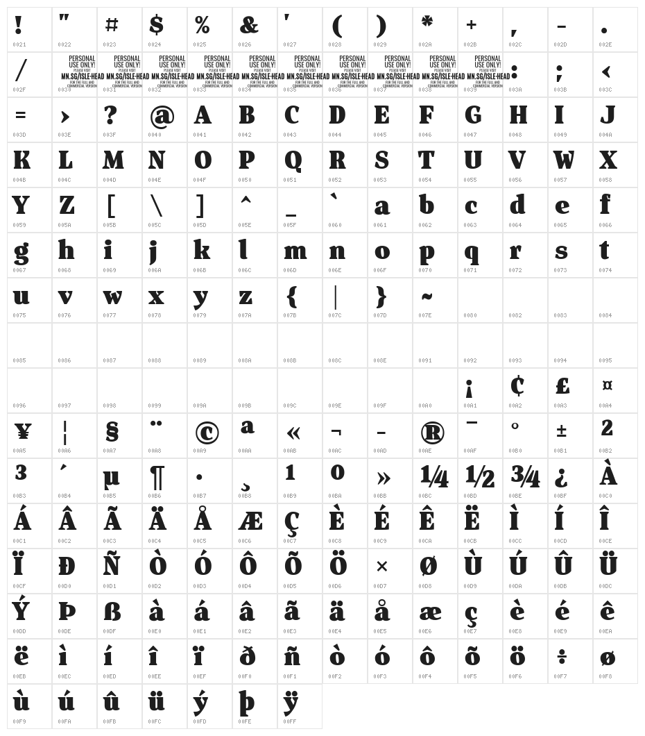 Isle Headline PERSONAL USE Black Character Map