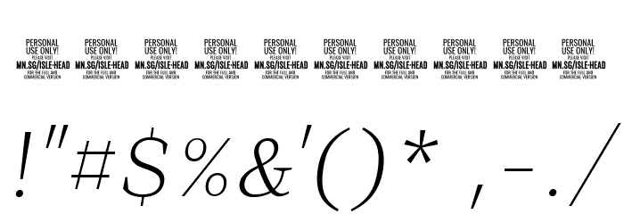 Isle Headline PERSONAL USE Light Italic Font OTHER CHARS