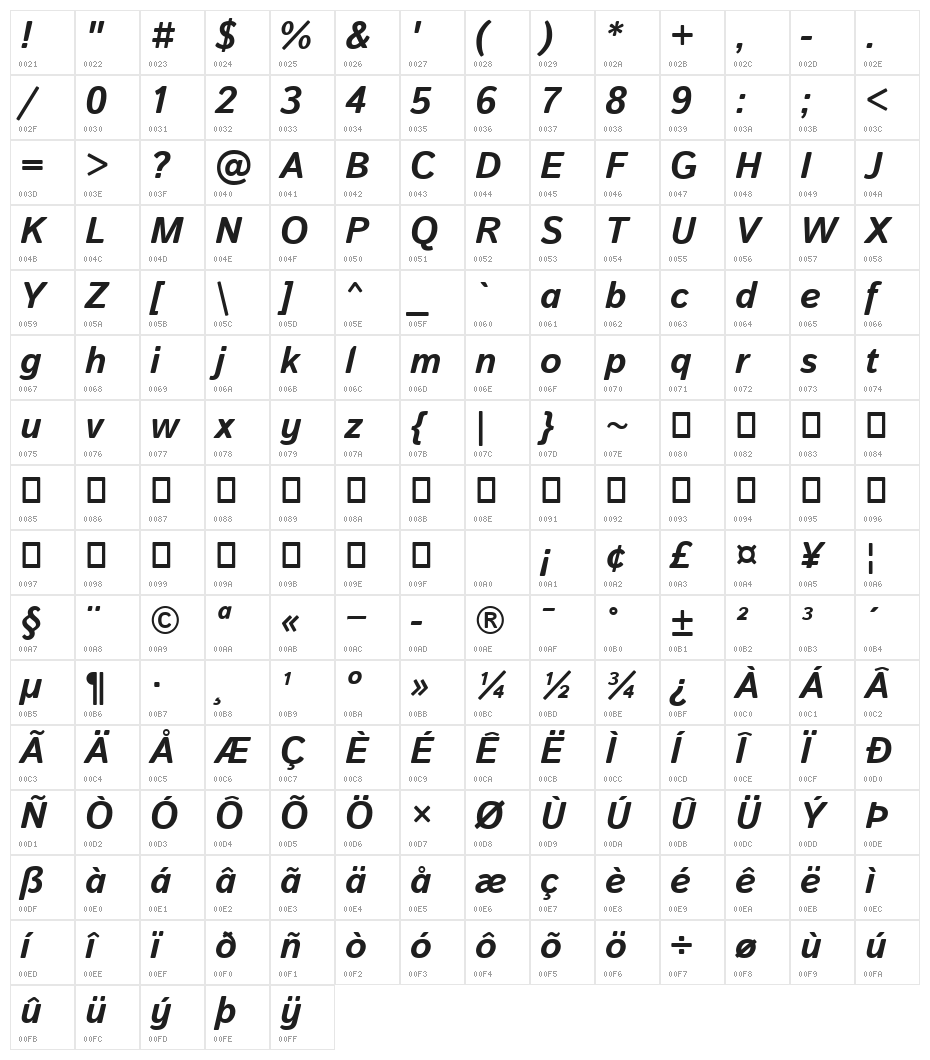 Istok Bold Italic Character Map