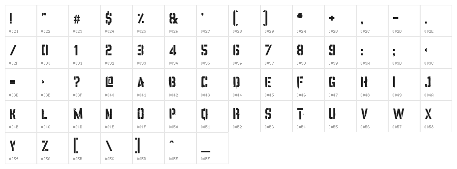 ITOMI VINCA STENCIL Character Map