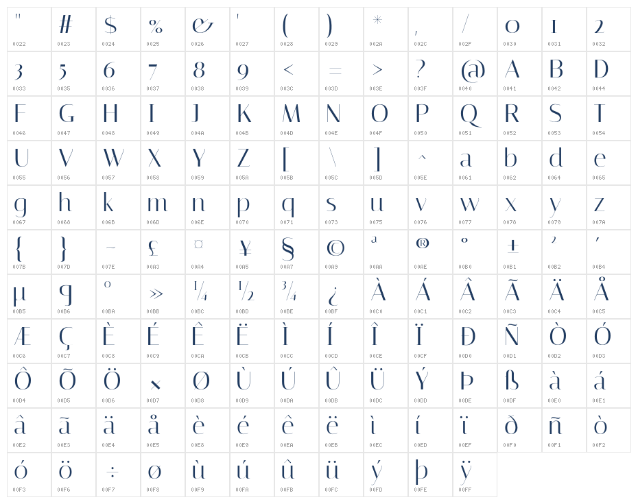 Italiana-Regular Character Map