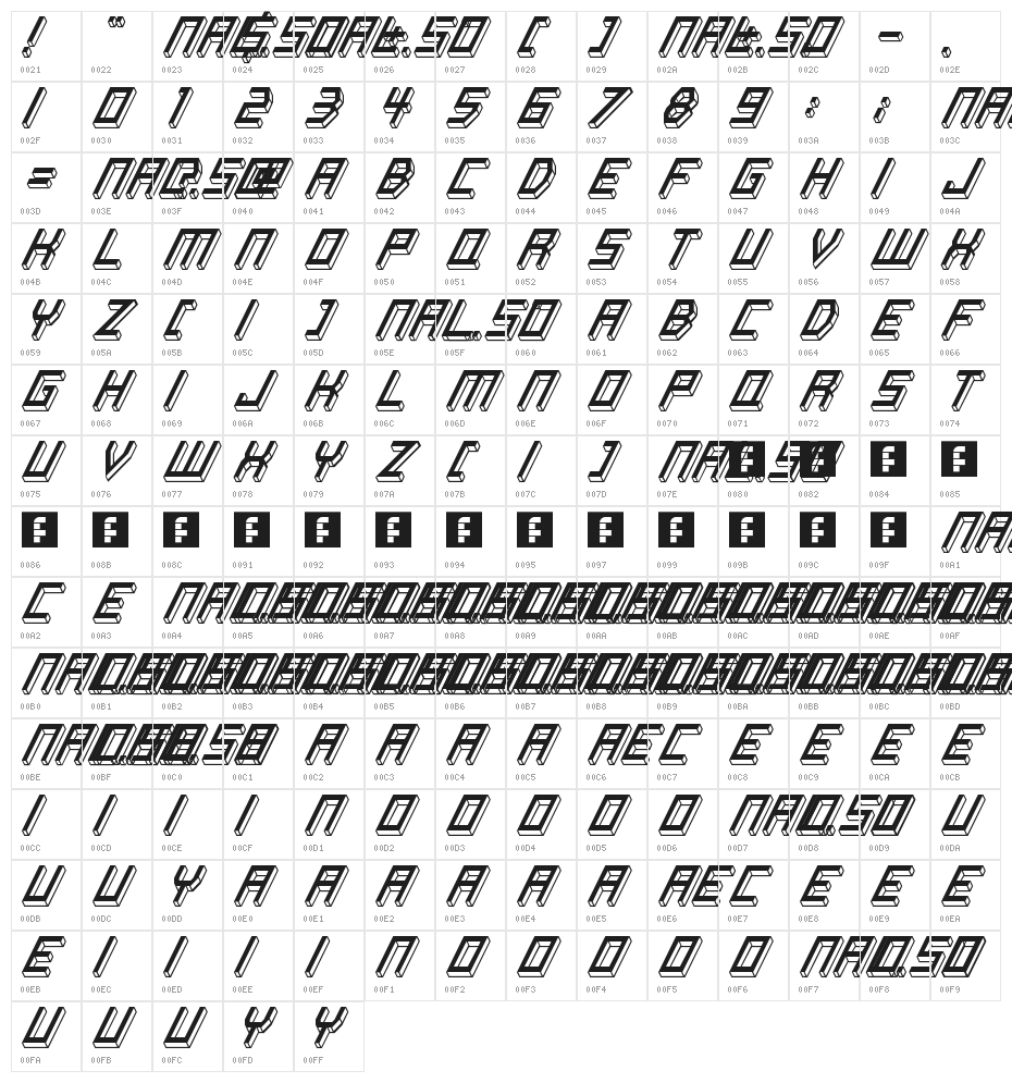 Italic Bricks Regular Character Map