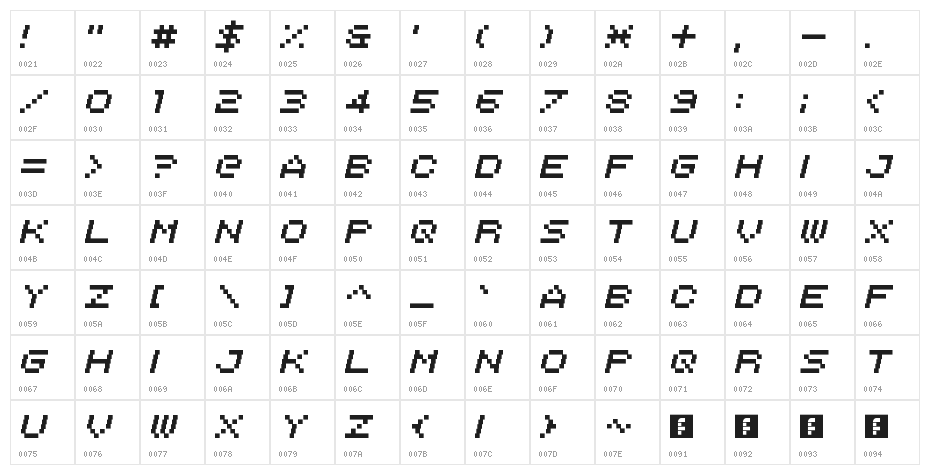 Italipixel Regular Character Map