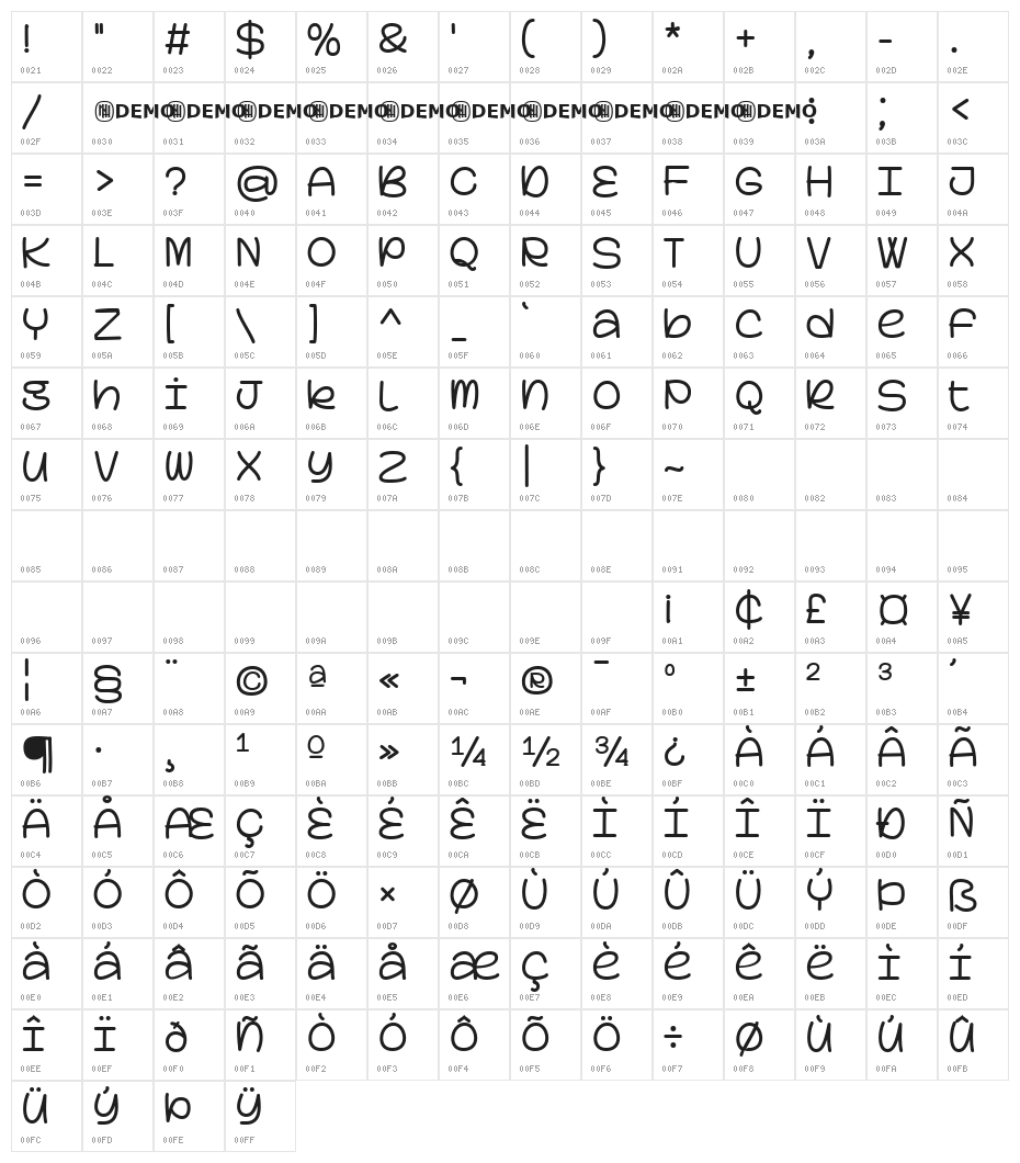 Ivory Silk Regular Character Map