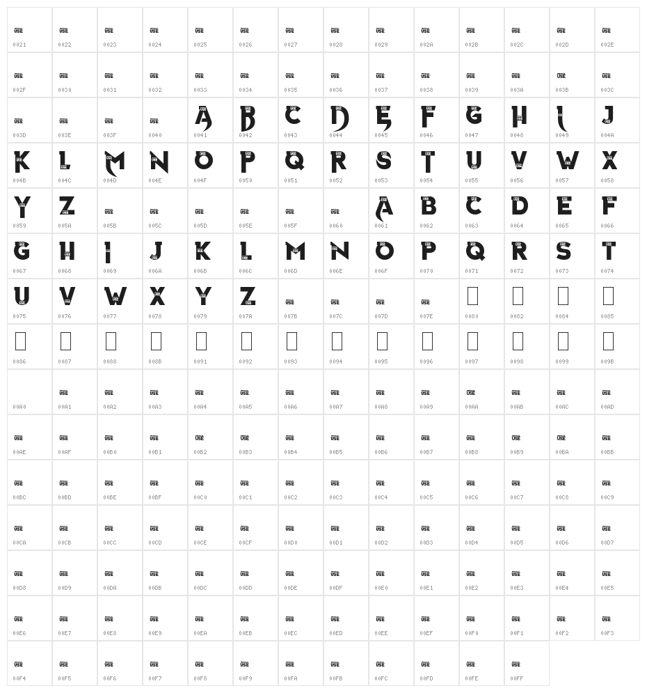 Izquierda Character Map