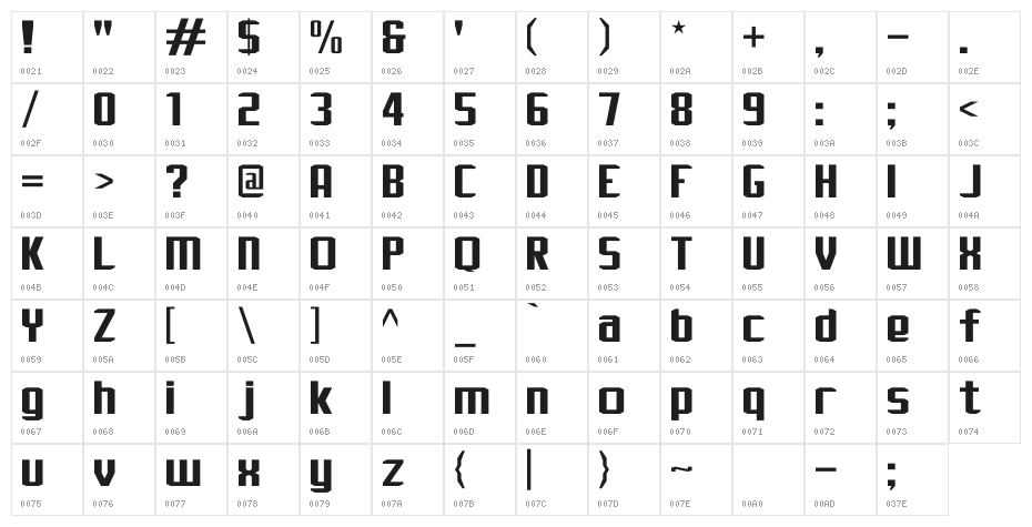 J-LOG Rebellion Sans Normal Character Map