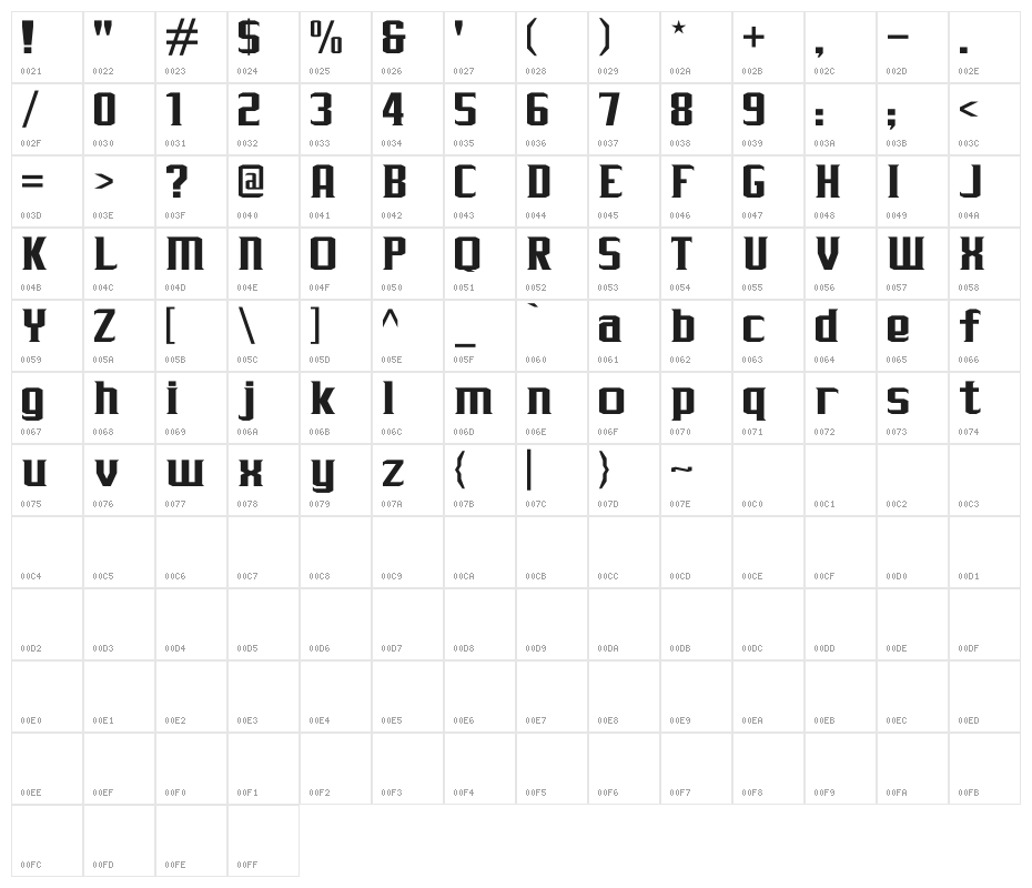 J-LOG Rebellion Serif Normal Character Map