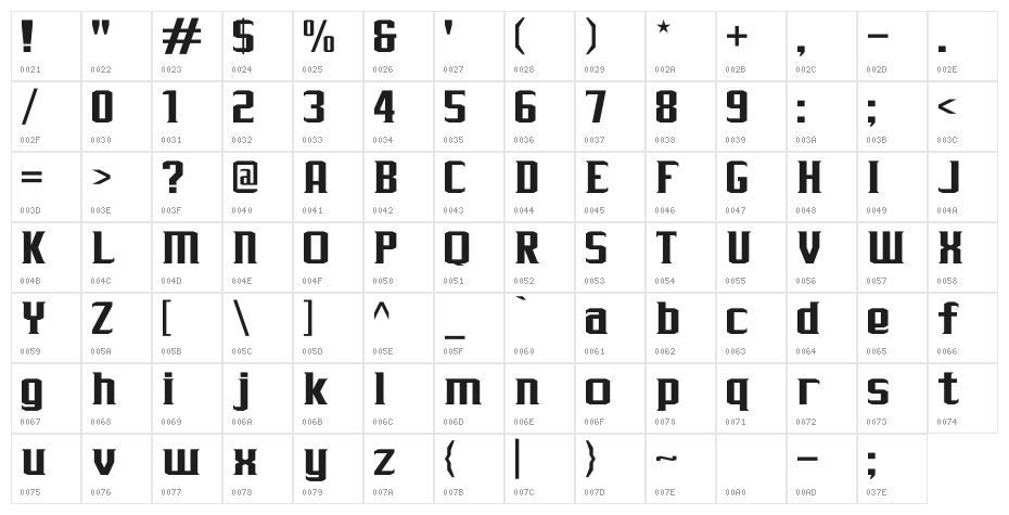 J-LOG Rebellion Serif Normal Character Map