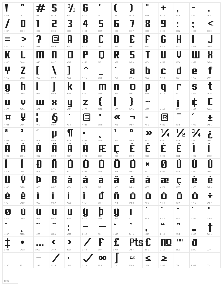 J-LOG Rebellion Slab Sans Normal Character Map